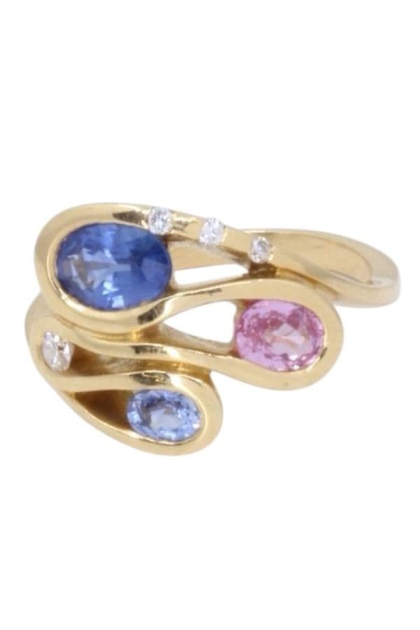 BAGUE SAPHIRS ROSE, BLEUS ET DIAMANTS — vue 5