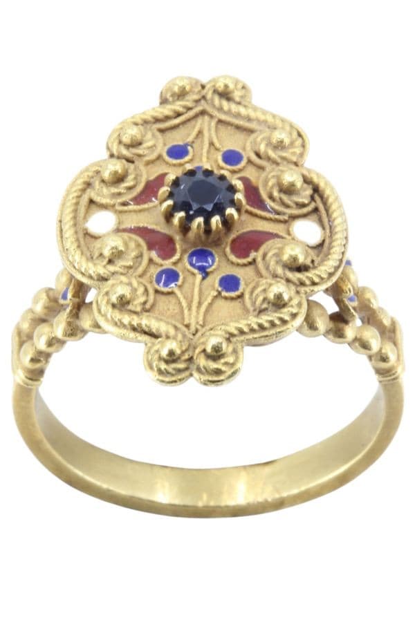 BAGUE ANCIENNE ÉMAILLÉE SAPHIR