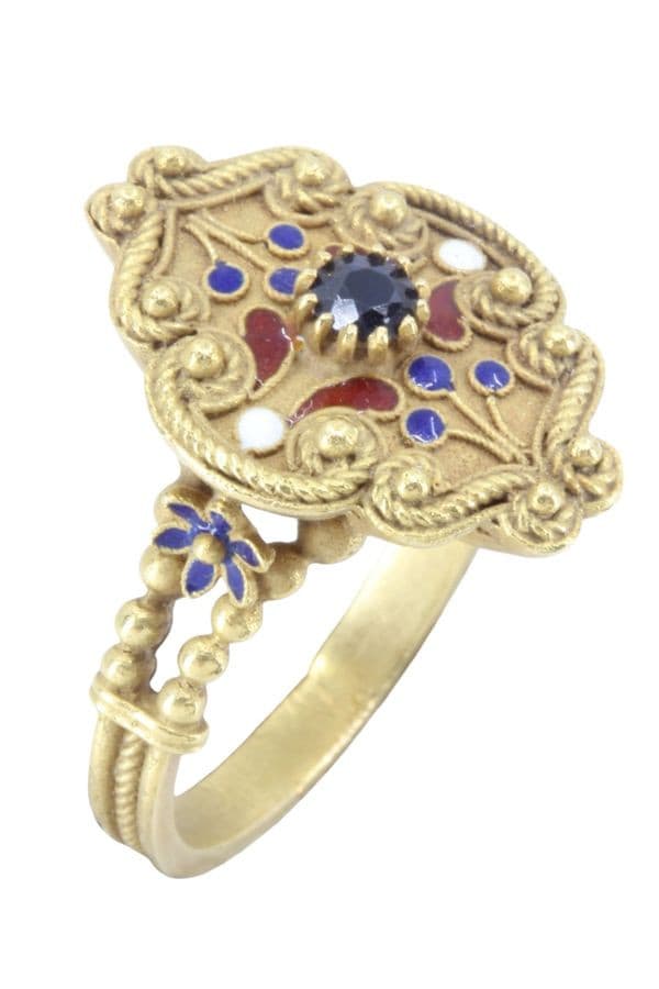 BAGUE ANCIENNE ÉMAILLÉE SAPHIR — vue 3