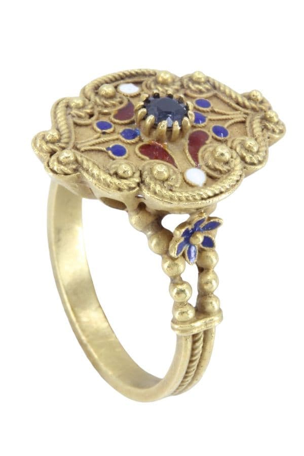 BAGUE ANCIENNE ÉMAILLÉE SAPHIR — vue 4
