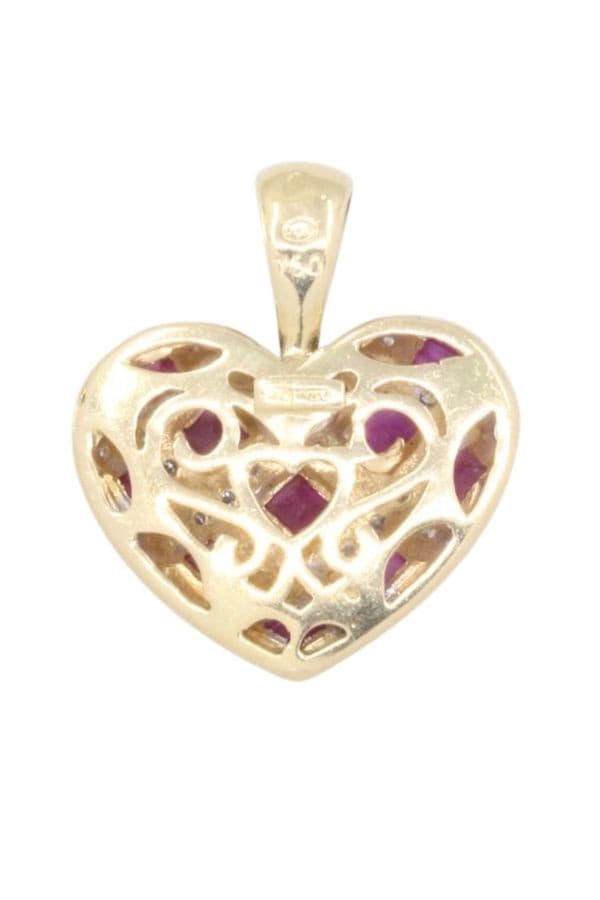 PENDENTIF COEUR RUBIS DIAMANTS — vue 3