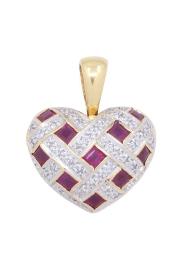 PENDENTIF COEUR RUBIS DIAMANTS — vue 1