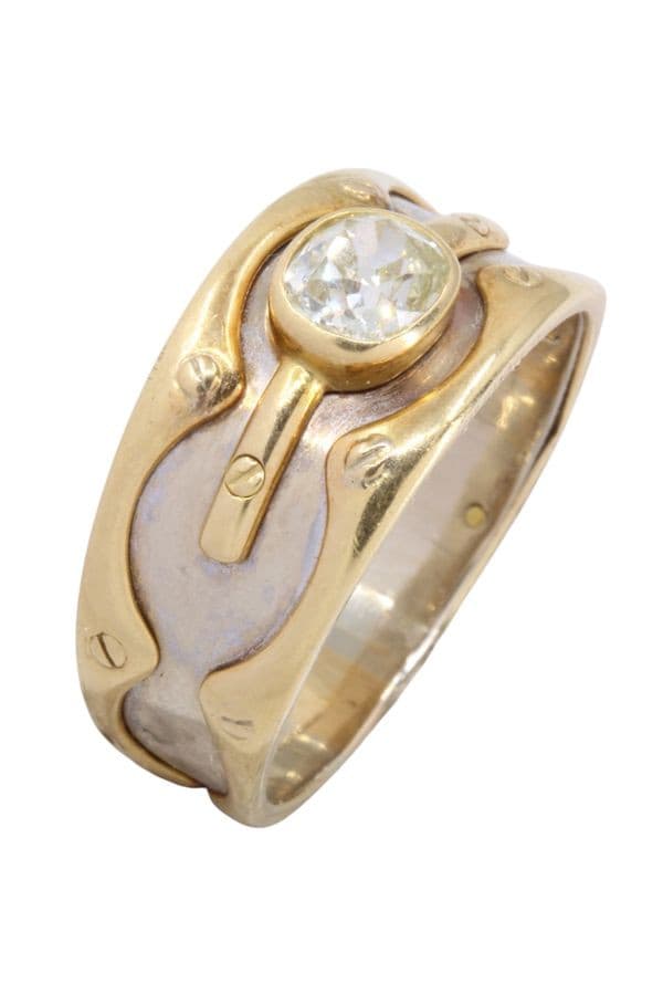 BAGUE MODERNE 2 ORS DIAMANT — vue 3