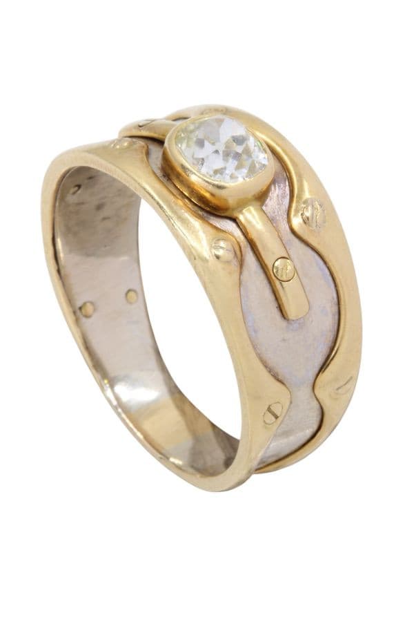 BAGUE MODERNE 2 ORS DIAMANT — vue 4