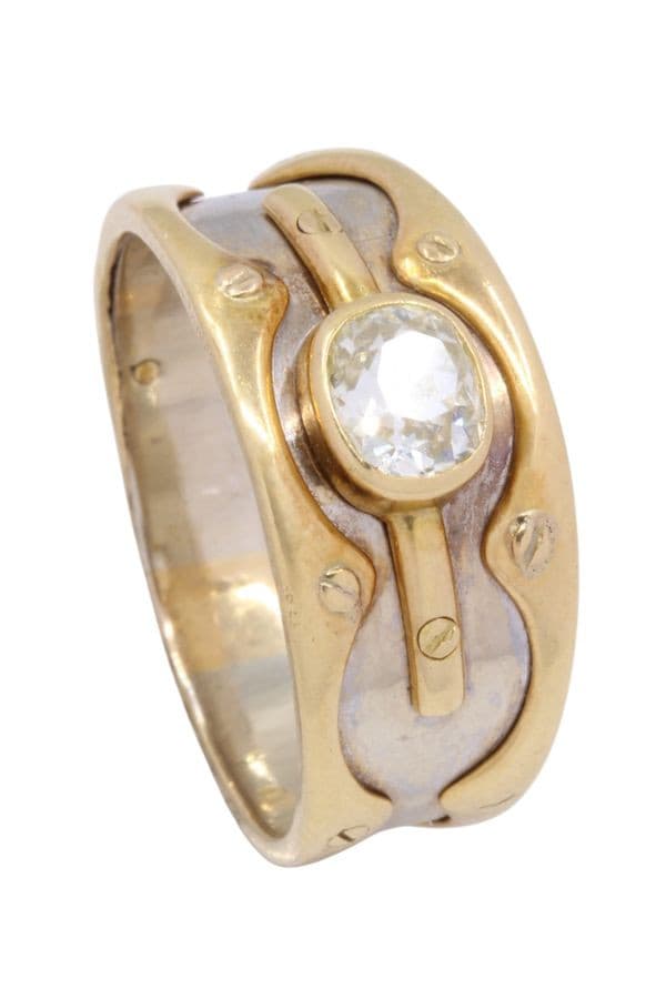 BAGUE MODERNE 2 ORS DIAMANT — vue 5