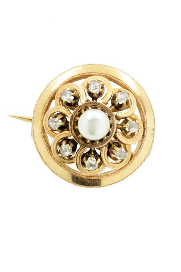 BROCHE NAPOLÉON III PERLE ET DIAMANTS — vue 1