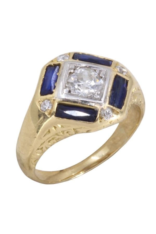 BAGUE ANCIENNE SAPHIRS ET DIAMANTS — vue 3