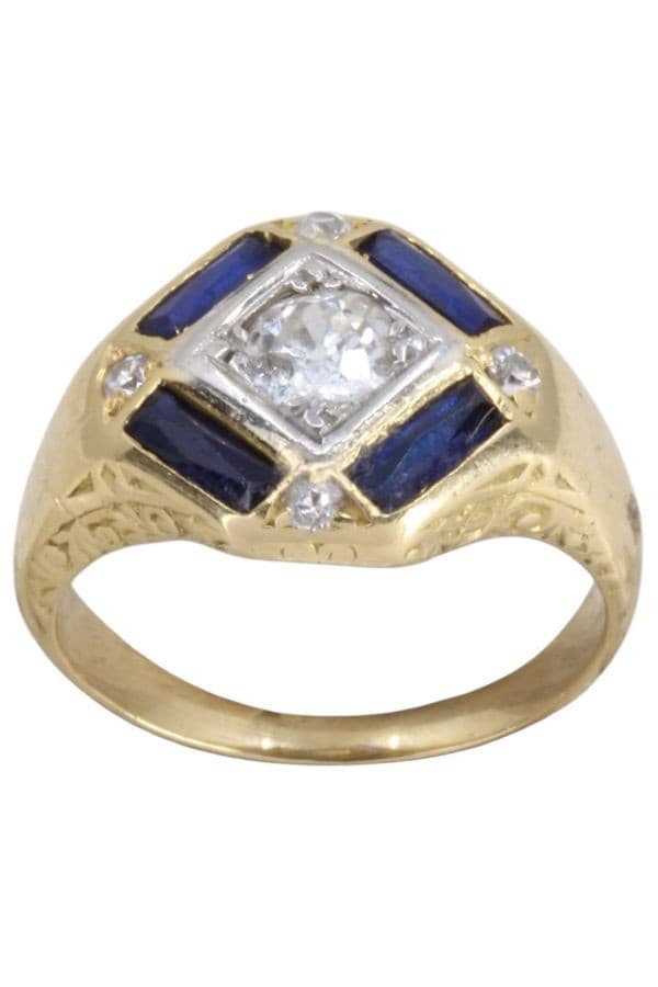 BAGUE ANCIENNE SAPHIRS ET DIAMANTS