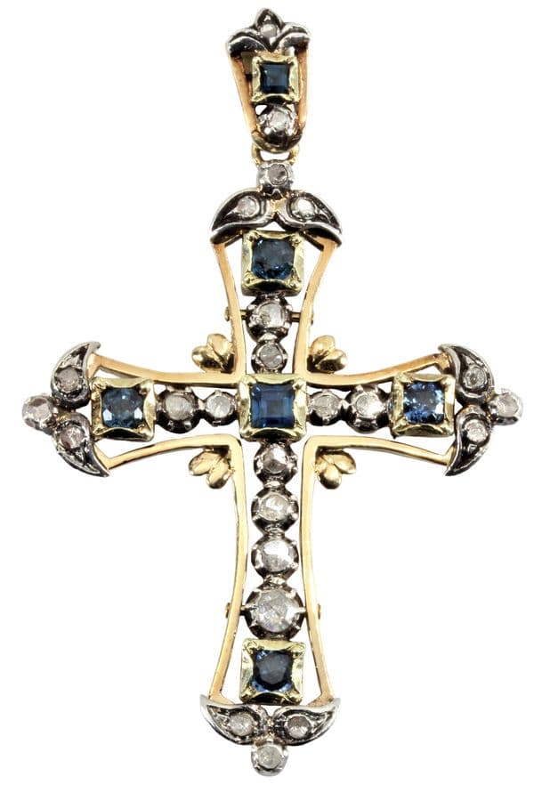 CROIX ANCIENNE SAPHIRS ET DIAMANTS — vue 1
