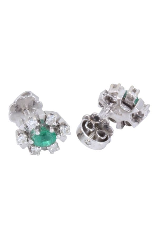 BOUCLES D'OREILLES MARGUERITE EMERAUDES ET DIAMANTS — vue 2