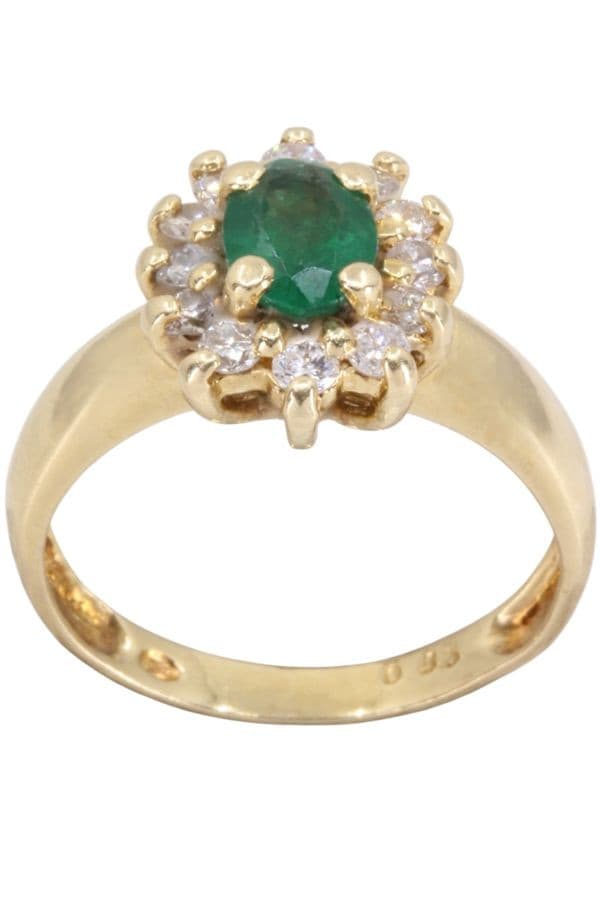 BAGUE MARGUERITE ÉMERAUDE ET DIAMANTS