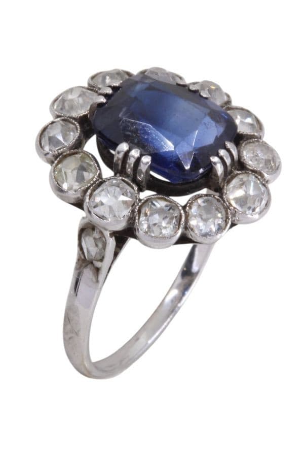 BAGUE POMPADOUR SAPHIR ET DIAMANTS — vue 3