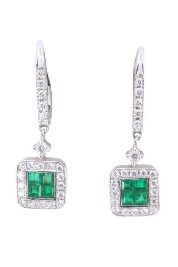 BOUCLES D'OREILLES PENDANTES ÉMERAUDES ET DIAMANTS — vue 1