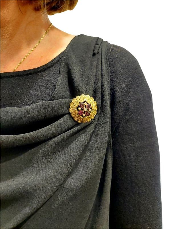 BROCHE ANCIENNE PERLES ET AMÉTHYSTES — vue 2