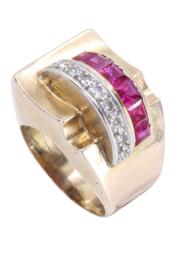 BAGUE TANK RUBIS ET DIAMANTS — vue 3