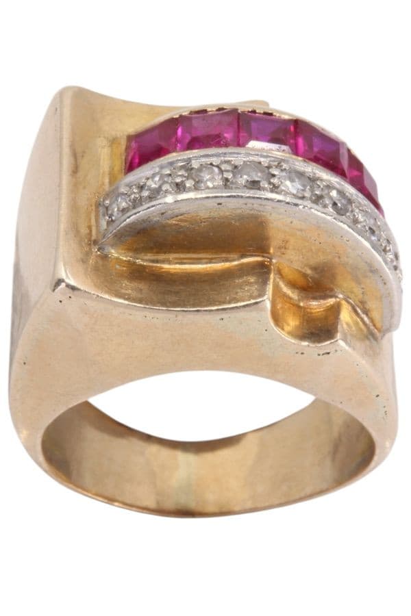 BAGUE TANK RUBIS ET DIAMANTS