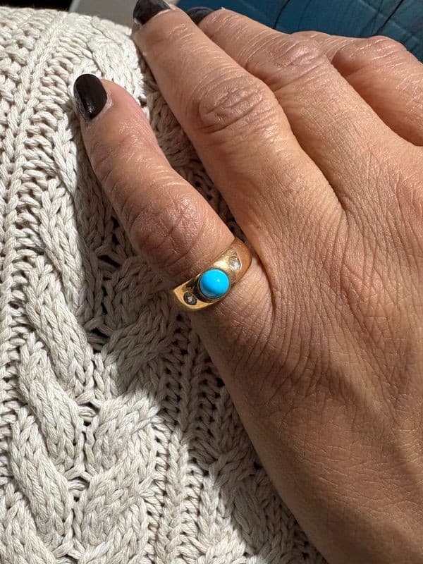 BAGUE JONC TURQUOISE ET DIAMANTS — vue 2