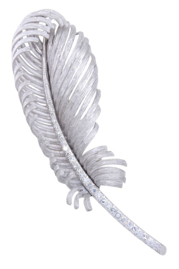 BROCHE PLUME DIAMANTS ANCIENNE — vue 1