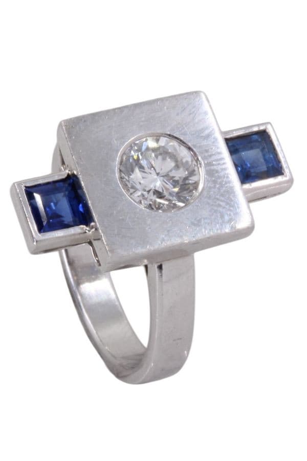 BAGUE ART-DÉCO SAPHIRS ET DIAMANT — vue 5