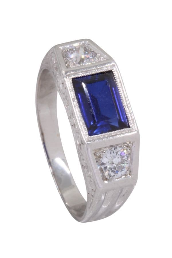 BAGUE ART-DÉCO SAPHIR ET DIAMANTS — vue 5