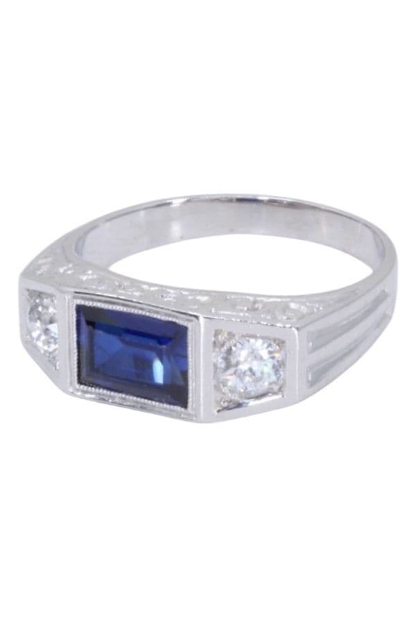 BAGUE ART-DÉCO SAPHIR ET DIAMANTS — vue 6
