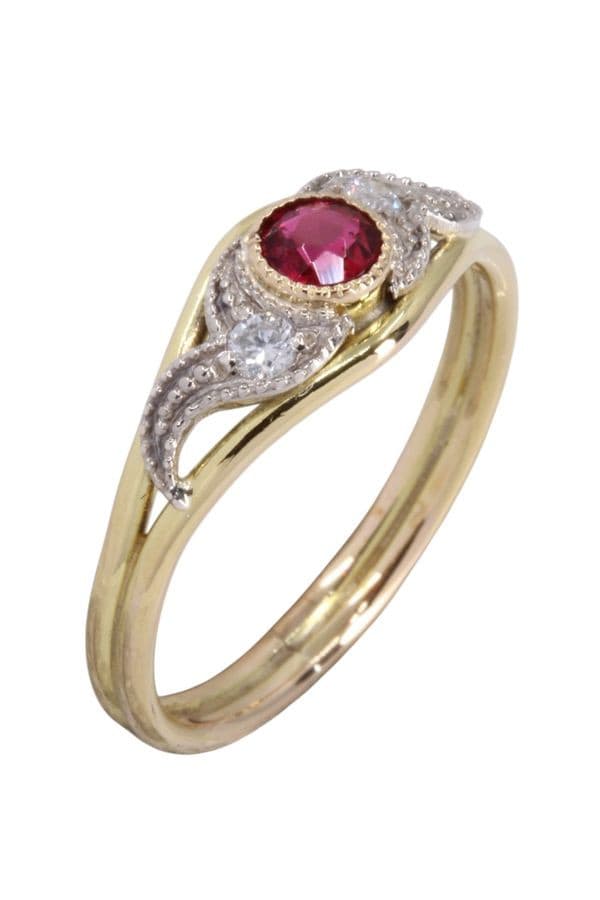 BAGUE ART-NOUVEAU GRENAT ET DIAMANTS — vue 3