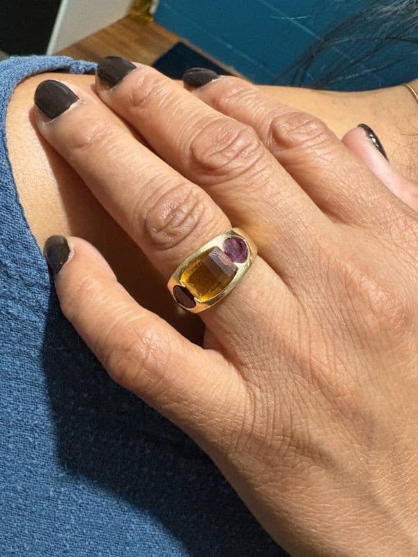 BAGUE MODERNE CITRINE ET GRENAT — vue 2