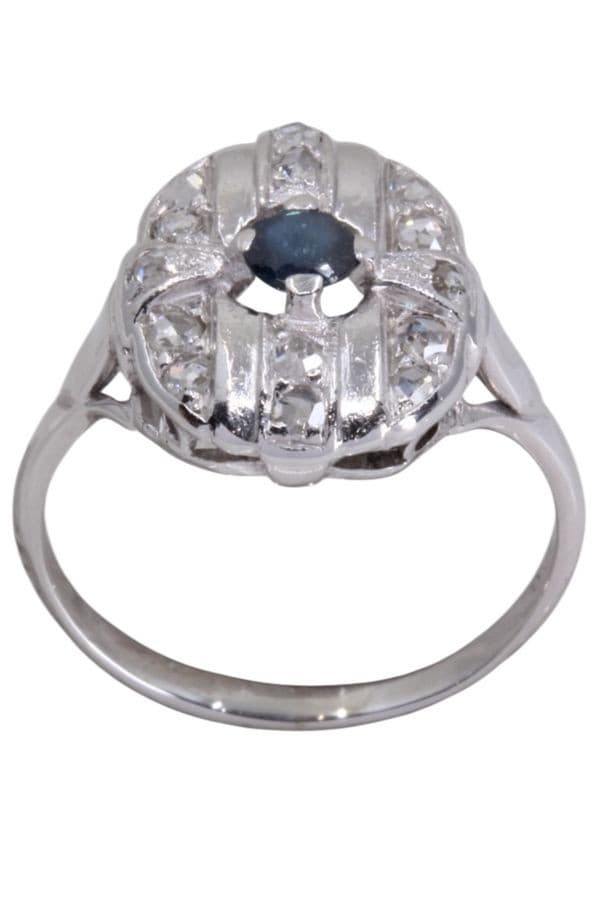 BAGUE ART-DÉCO SAPHIR ET DIAMANTS — vue 1
