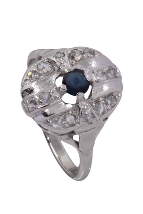 BAGUE ART-DÉCO SAPHIR ET DIAMANTS — vue 5
