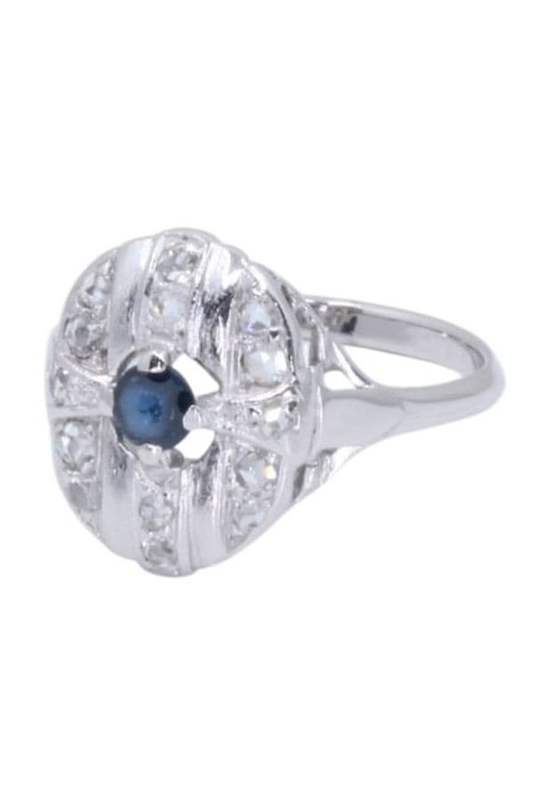 BAGUE ART-DÉCO SAPHIR ET DIAMANTS — vue 6