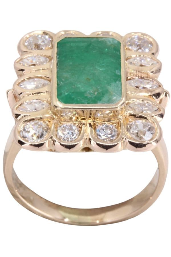 BAGUE MARGUERITE ÉMERAUDE ET DIAMANTS — vue 1