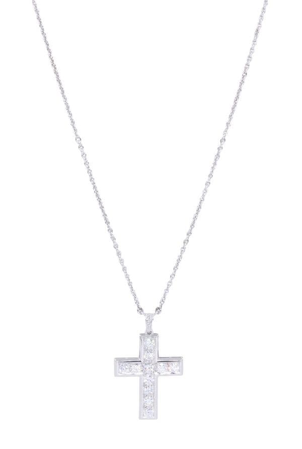 COLLIER CENTRE CROIX DIAMANTS — vue 1