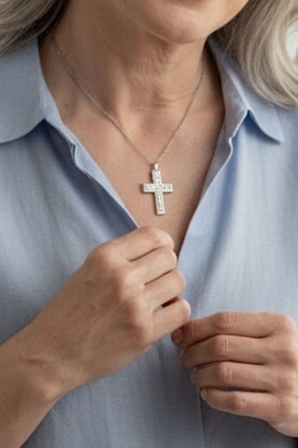 COLLIER CENTRE CROIX DIAMANTS — vue 2