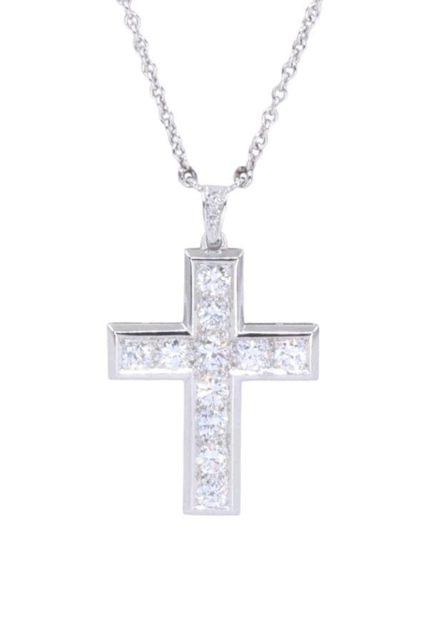 COLLIER CENTRE CROIX DIAMANTS — vue 3