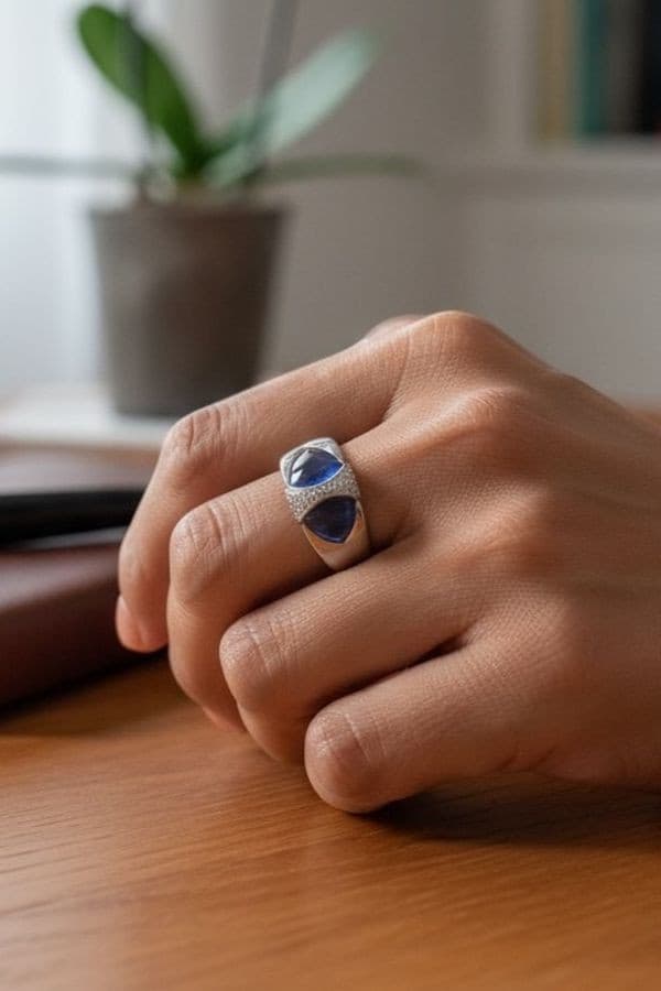 BAGUE MODERNE IOLITE DIAMANTS — vue 2