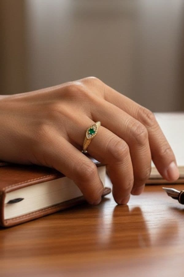 BAGUE JONC GODRON ÉMERAUDE — vue 2