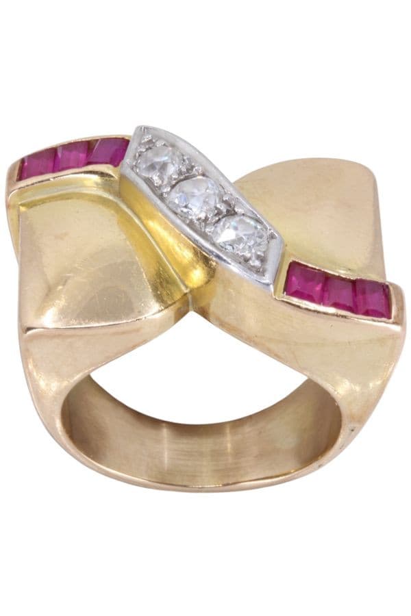 BAGUE TANK RUBIS ET DIAMANTS — vue 1