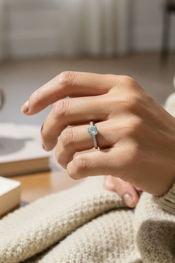 BAGUE MODERNE AIGUE-MARINE ET DIAMANTS — vue 2