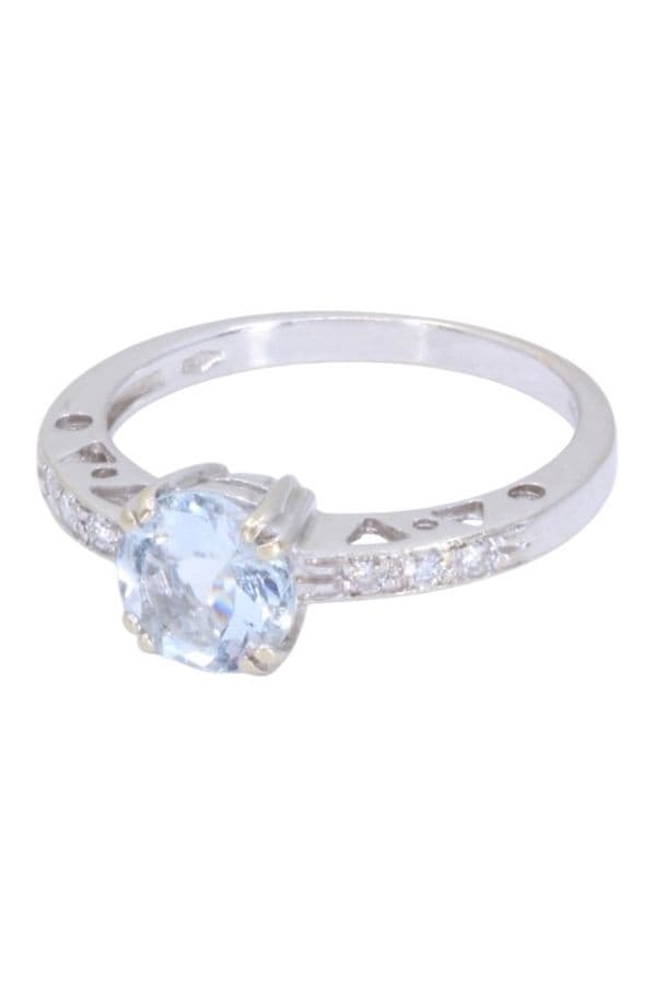 BAGUE MODERNE AIGUE-MARINE ET DIAMANTS — vue 5