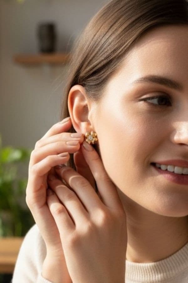 BOUCLES D'OREILLES FLEURS DIAMANTS — vue 2