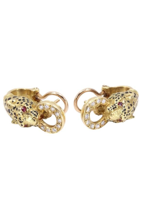 BOUCLES D'OREILLES PANTHÈRE RUBIS ET DIAMANTS — vue 4