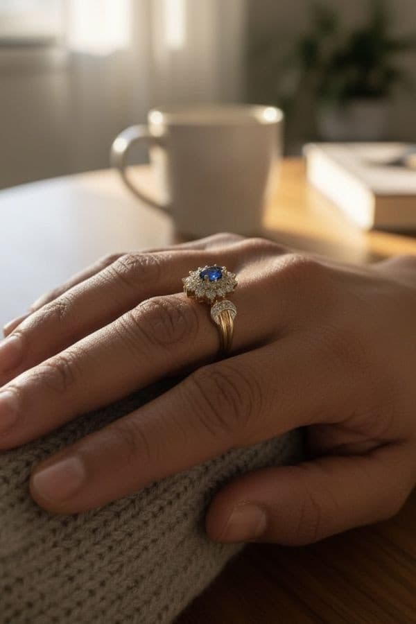 BAGUE MARGUERITE SAPHIR ET DIAMANTS — vue 2