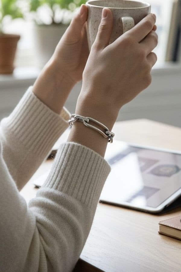 BRACELET MAILLE RECTANGLE  ARGENT — vue 2