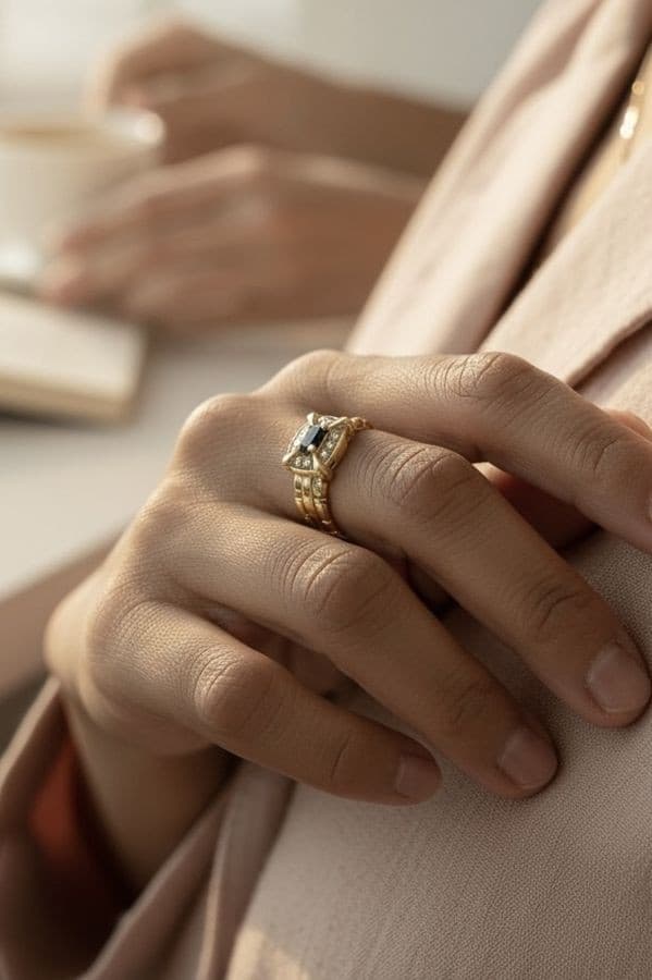 BAGUE MODERNE SAPHIR ET DIAMANTS — vue 2