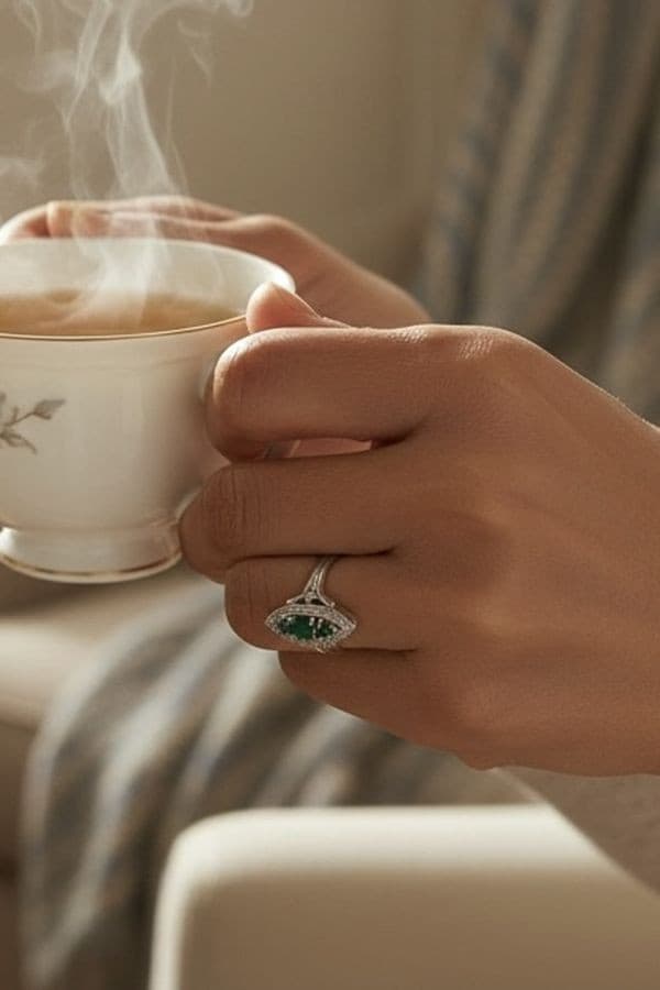 MARQUISE MODERNE ÉMERAUDES ET DIAMANTS — vue 2