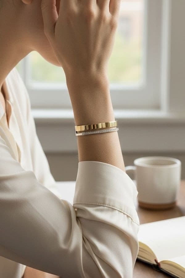 BRACELET JONC 2 ORS DIAMANTS — vue 2