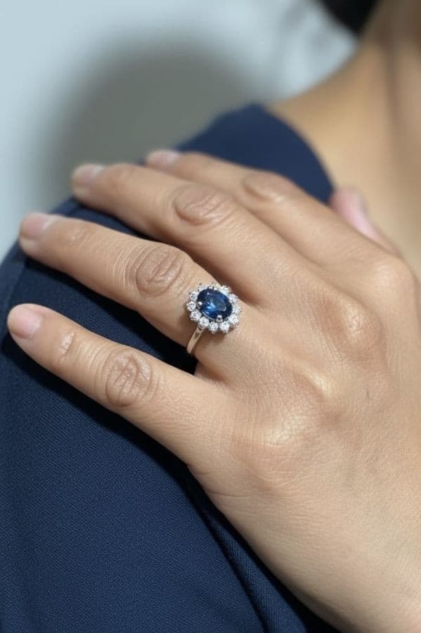BAGUE MARGUERITE SAPHIR ET DIAMANTS — vue 2