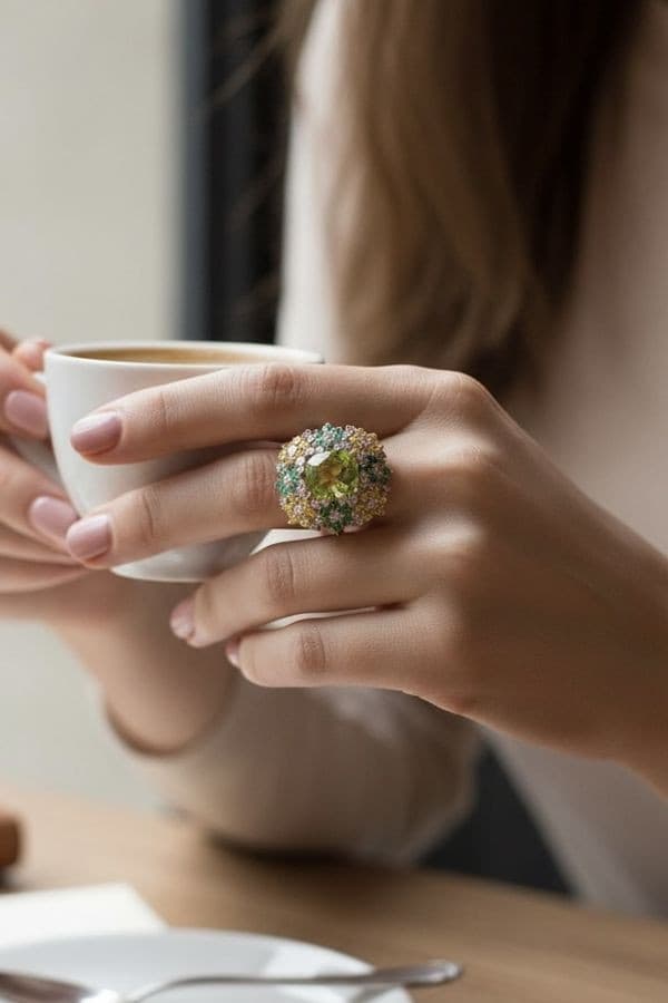 BAGUE COCKTAIL PERIDOT — vue 2