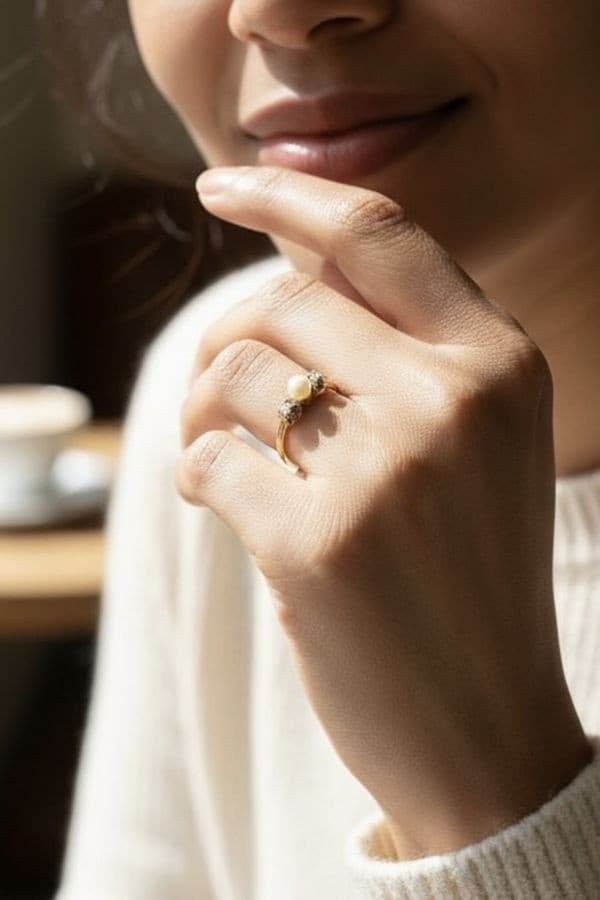BAGUE JARRETIÈRE PERLE ET DIAMANTS — vue 2