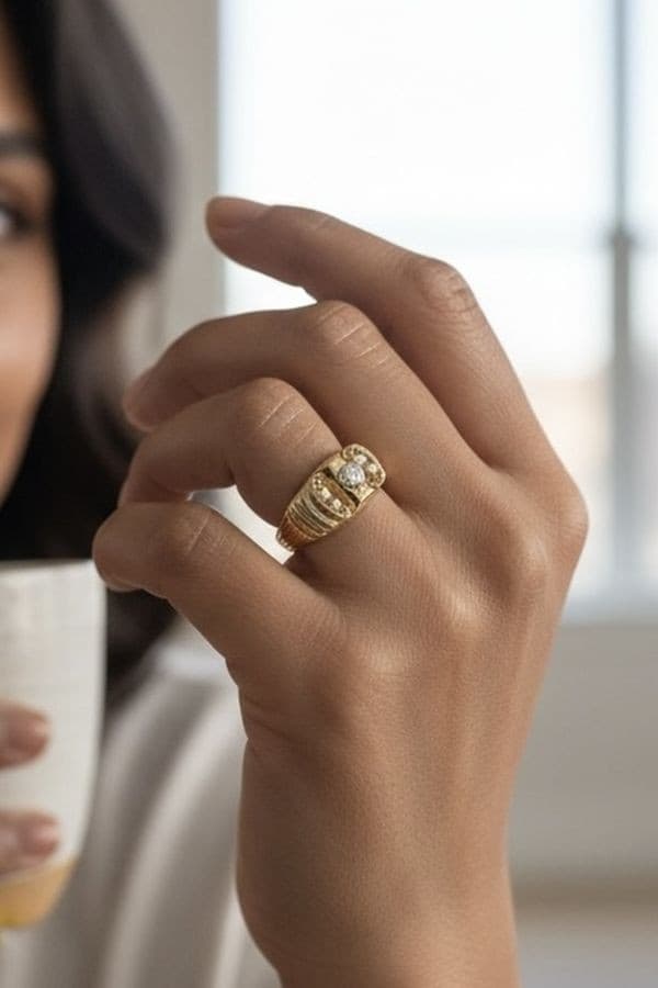 BAGUE ANCIENNE DIAMANT ET PERLES — vue 2